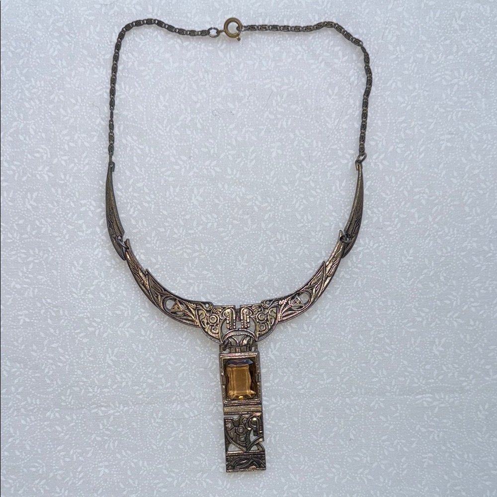 Vintage Necklace Miracle‎ Celtic AmberTopaz glass bib necklace